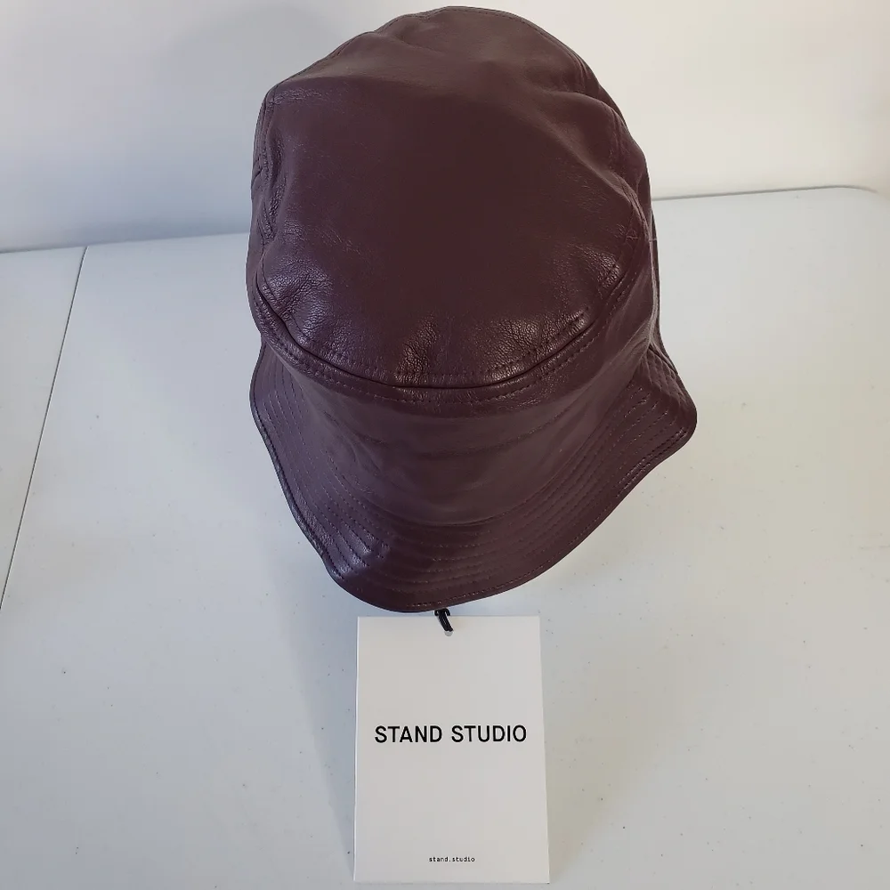 Stand Studio Vida Faux Leather Bucket Hat Burgundy Size Small NEW Streetwear